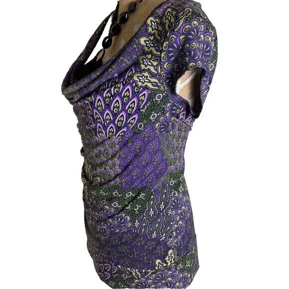 Vintage Y2K Purple Floral Top Tunic Embellished Retro Fairy Goth Medium - Picture 6 of 13